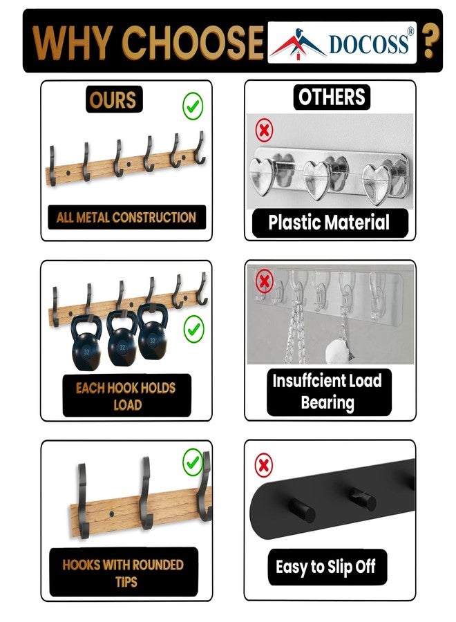 DOCOSS- Long Wooden Finish Cloth Hanger for Wall Door/Hooks for Clothes Hanging Bathroom Cloth Hangers Wall Mounted for Hanging Clothes,Shirt,Towel (Pack of 2, Wooden) - Image 4